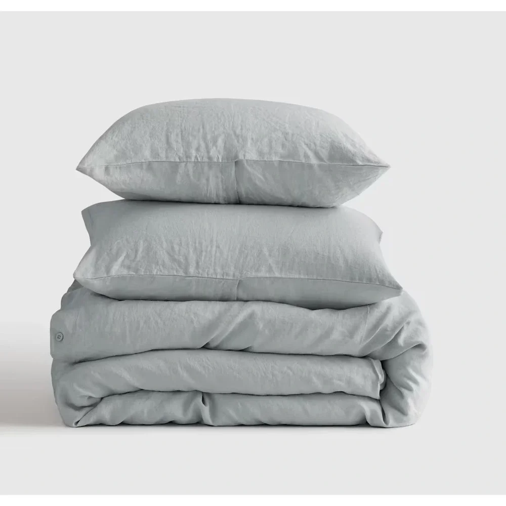 Quince European Linen Duvet Cover Set with Shams King/Cal King Mist Light Blue